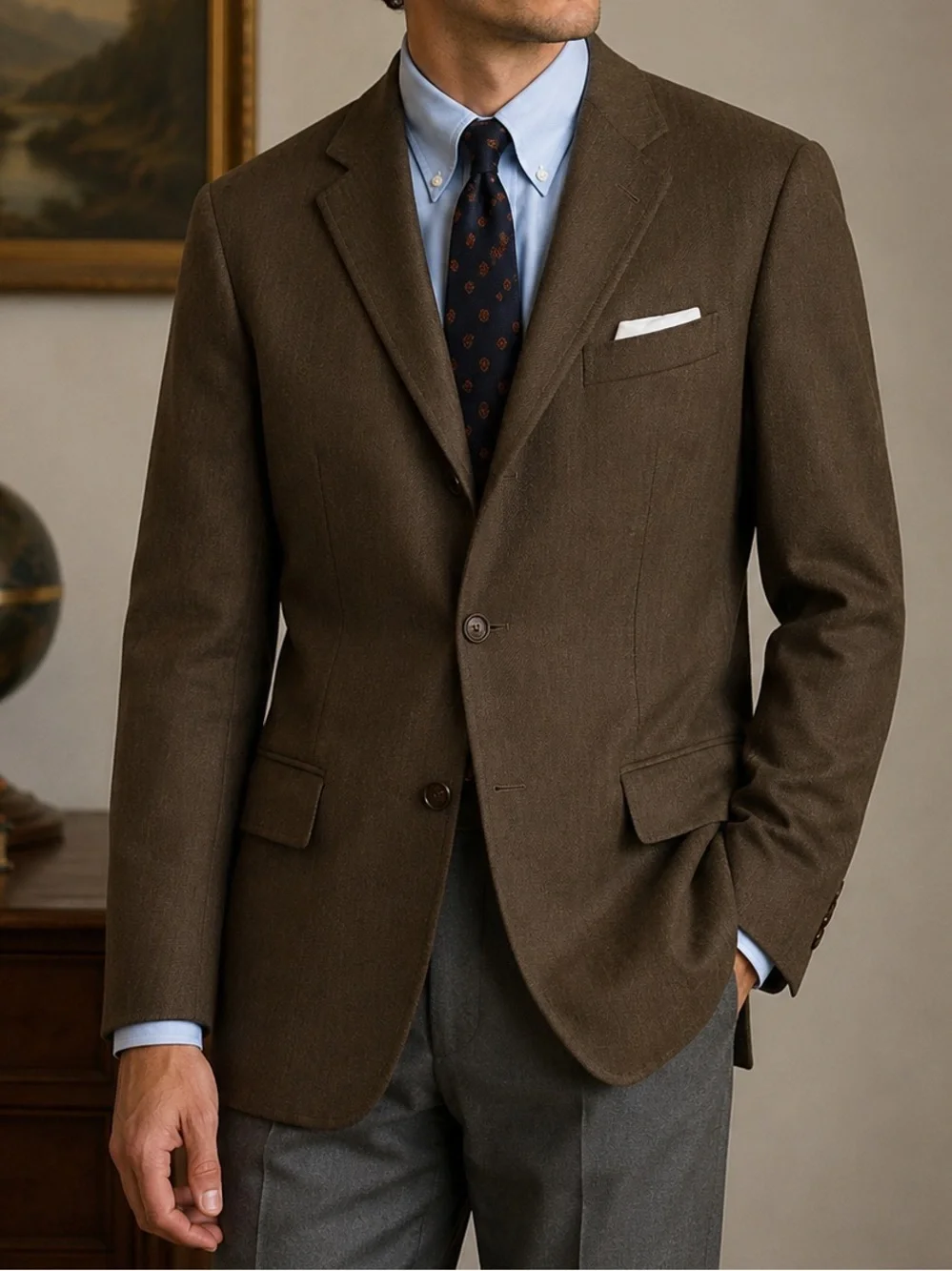 Polo Ralph Lauren Blue Label Virgin Wool Blazer Sport Coat 44R Brown Italy
